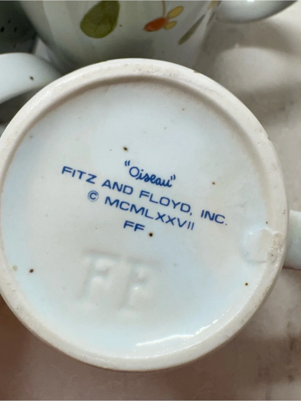 Fitz and Floyd Hand-Painted Bird Mugs in Blue, Yellow & Green